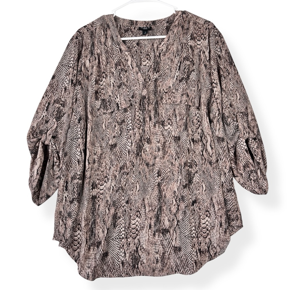 Torrid Harper Georgette Pullover Top Womens 2X Beige Brown Animal Print